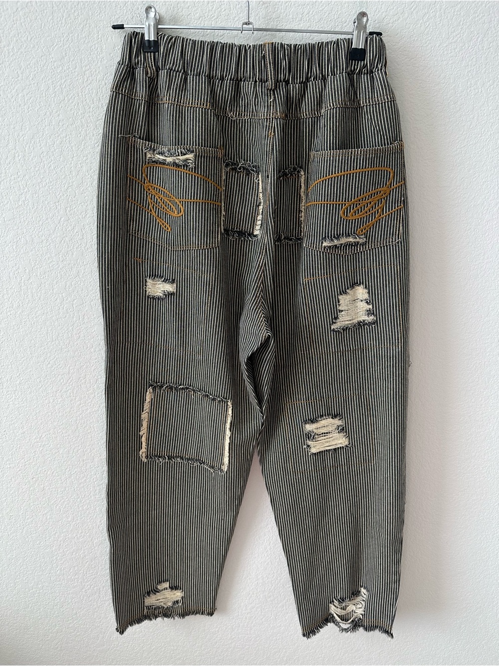 Jaded Gypsy On The Road Crop Striped Denim Patchwork Jean Pants SZ S/M - Picture 5 of 6
